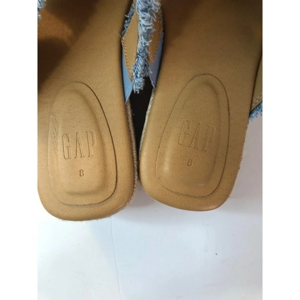 Gap Size‎ 8 Denim Espadrille Platform Slides Wind Blue Frayed Crisscross Sandals